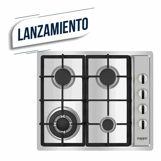 Anafe 4 Hornallas a GAS con Panel de Acero Inoxidable Nappo