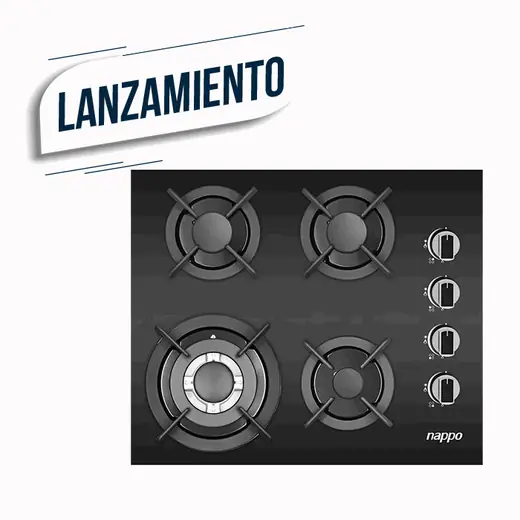 Anafe 4 Hornallas a GAS con Panel de Vidrio Templado Nappo Negro