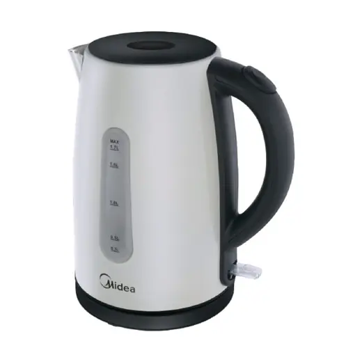 Midea 1.7 L. 2.200 W, Acero Inoxidable, base giratoria 360º, apagado automático, Luz indicadora.
