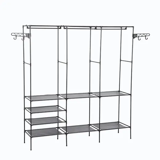 Ropero Abierto Metalico con Perchero Decoteam Triple Negro