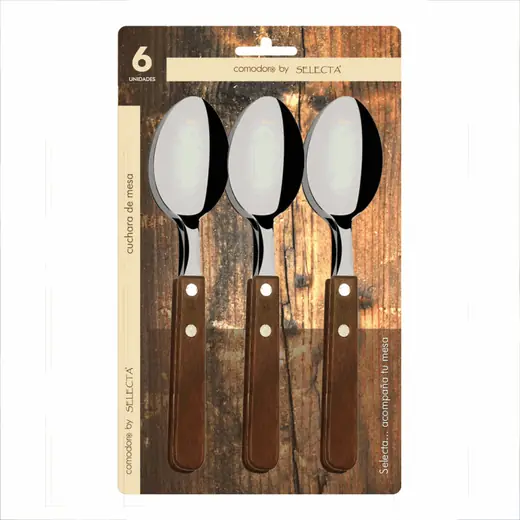 SET 6pzas Cuchara de Mesa 1.2MM Mango Madera
