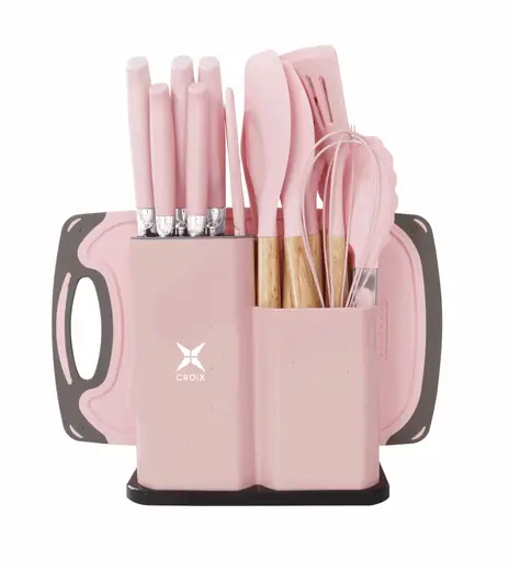 SET de Utensilios 19 PCS Croix Silicona+madera Rosa