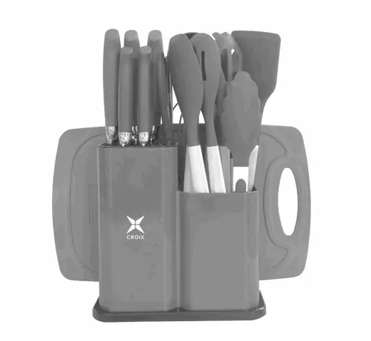 SET de Utensilios 19PCS Croix Silicona+madera Gris