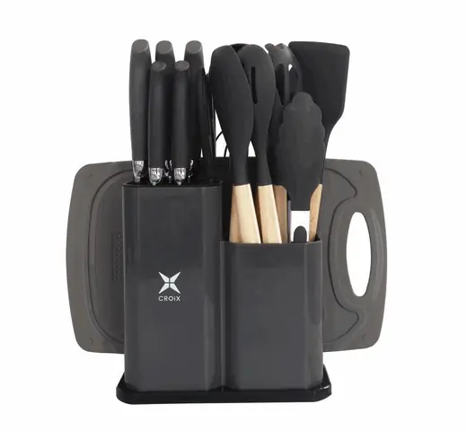 SET de Utensilios 19PCS Croix Silicona+madera Negro