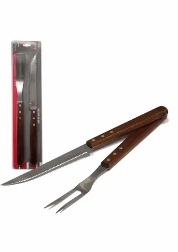 SET X2 Pzas Asador Tenedor/cuchillo Mang.madera. 38CM